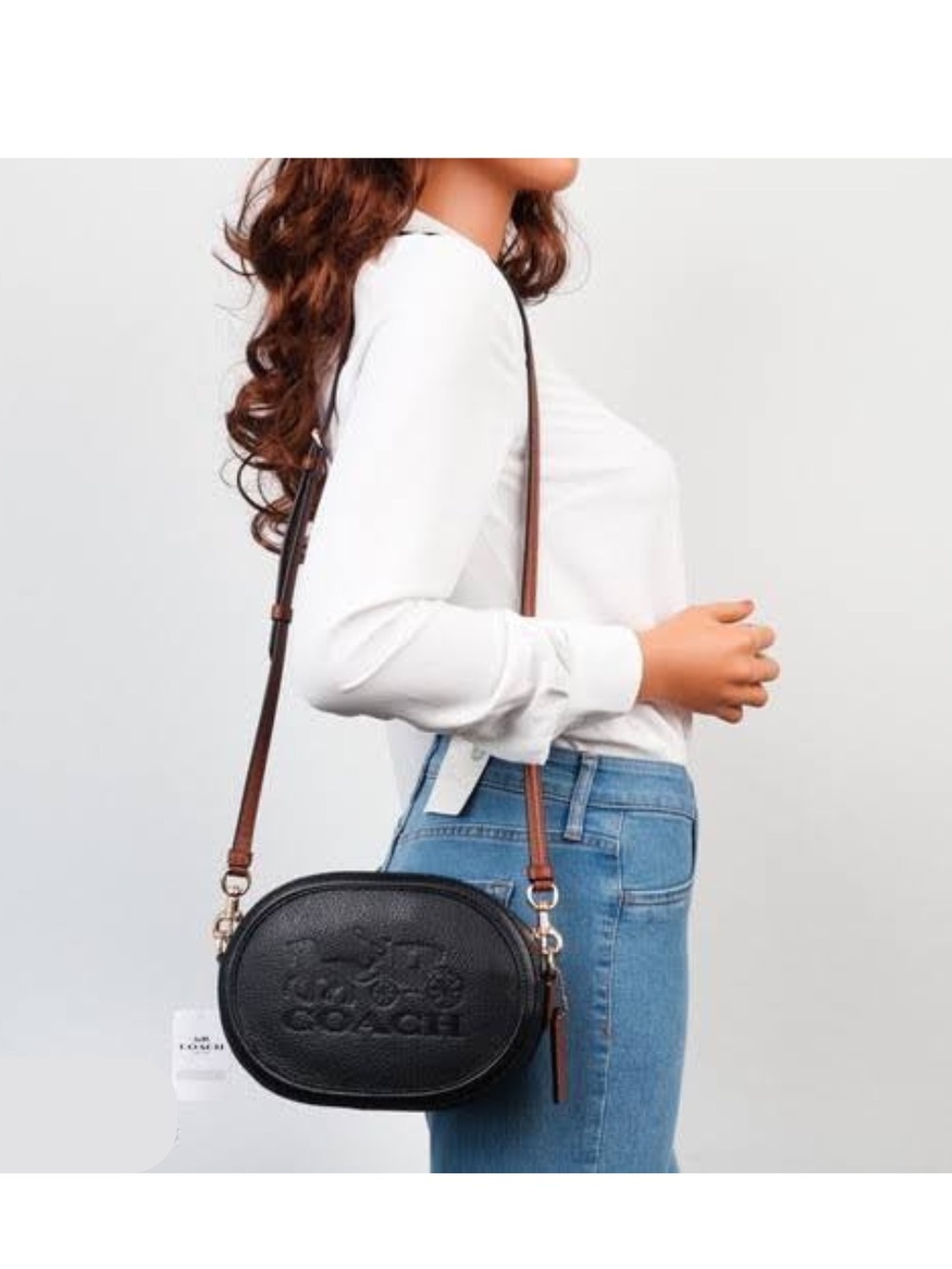 COACH Pebble Leather Camera Bag - Black/Redwood